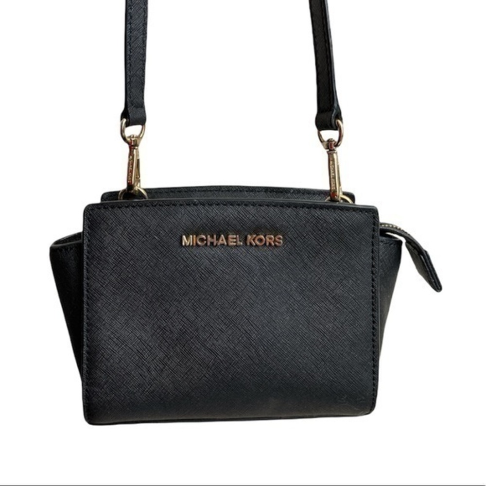 Michael kora black saffiano leather mini Selma crossbody bag